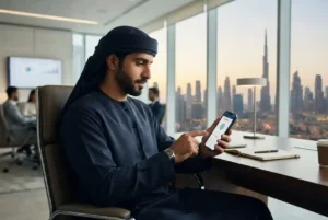 Customer accessing a financial services app in the UAE