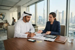 Customer reviewing Finance House financial services in the UAE