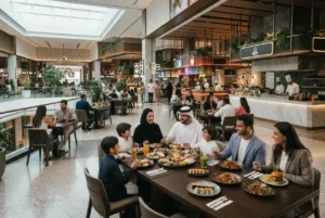 Modern food court with diverse dining options in the UAE
