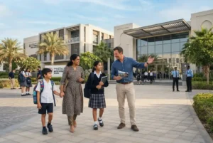 Expatriate family exploring education options at a UAE school
