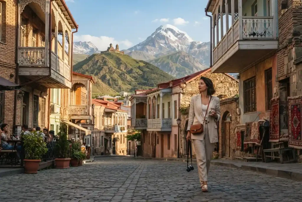 Georgia tour package from Dubai featuring Tbilisi and Caucasus mountain scenery