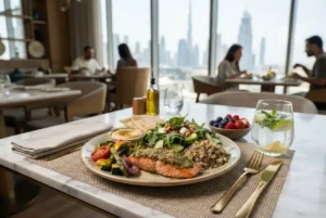 Healthy food and nutritious restaurant meal in Dubai