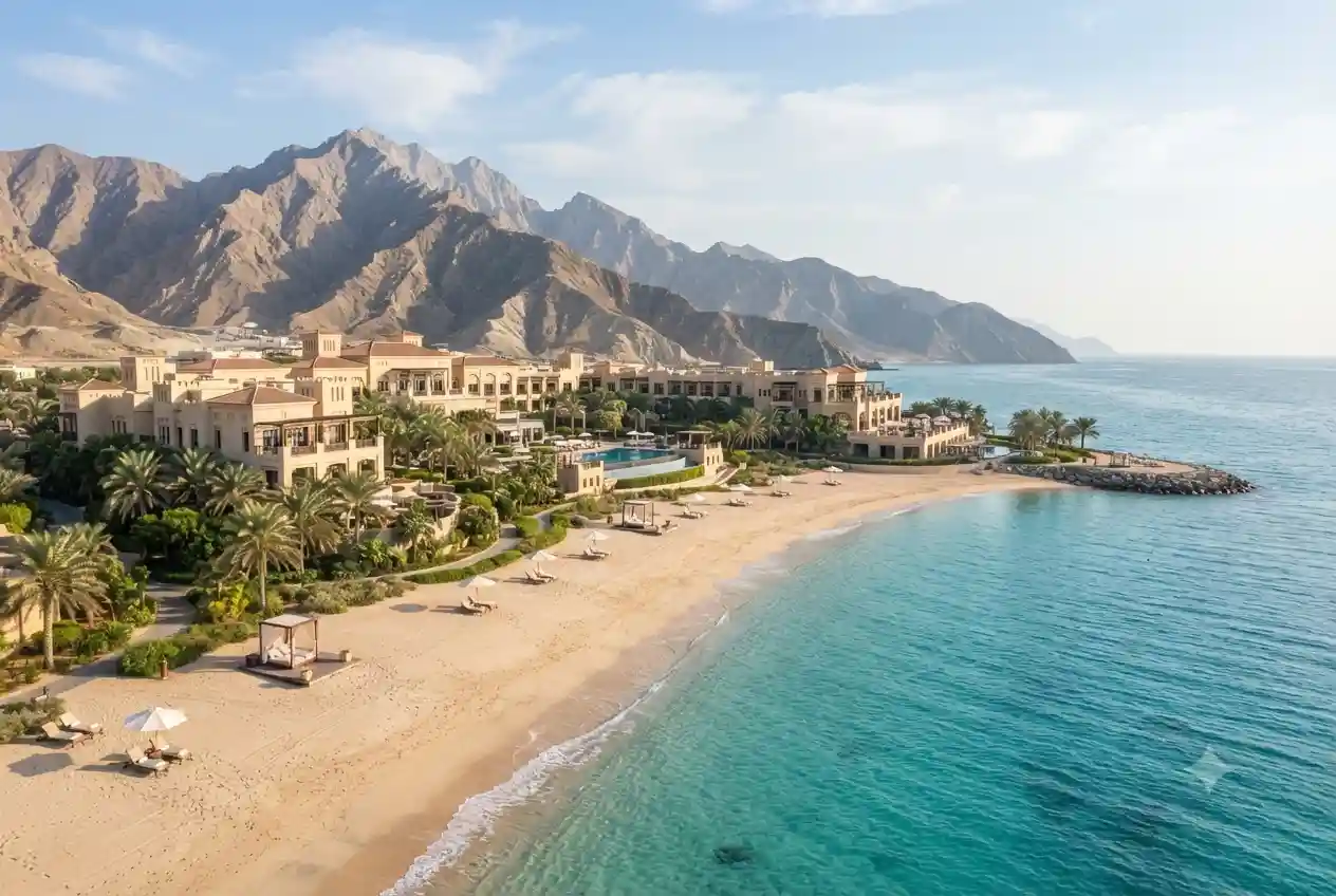Luxury beachfront hotels and resorts in Fujairah with mountain and sea views