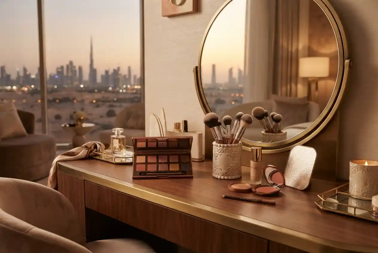 Warm-toned eyeshadow palette inspired by desert sunset makeup
