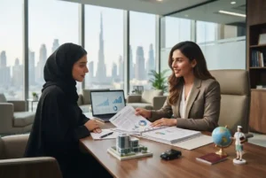 UAE insurance advisor explaining policy terms to a customer