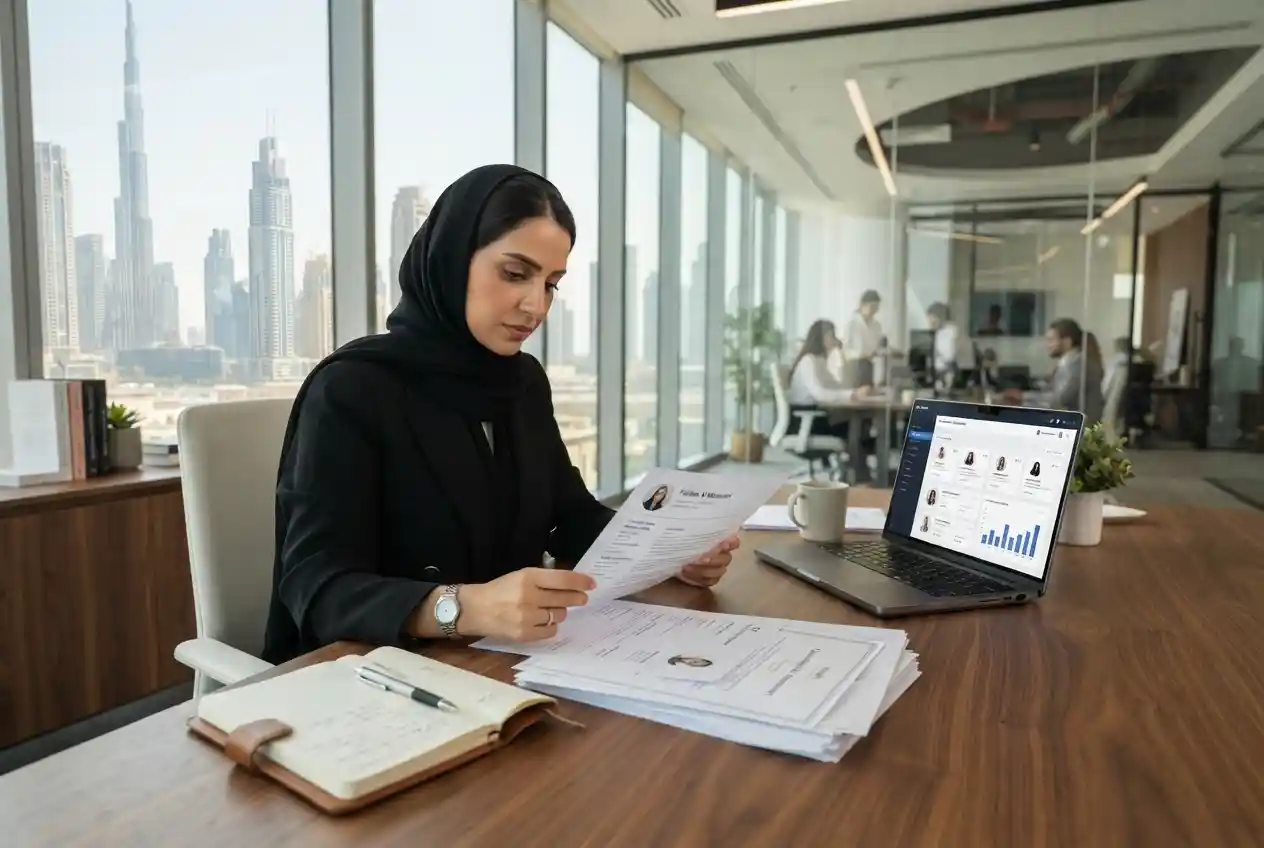 Recruiter reviewing job requirements and candidate qualifications in the UAE