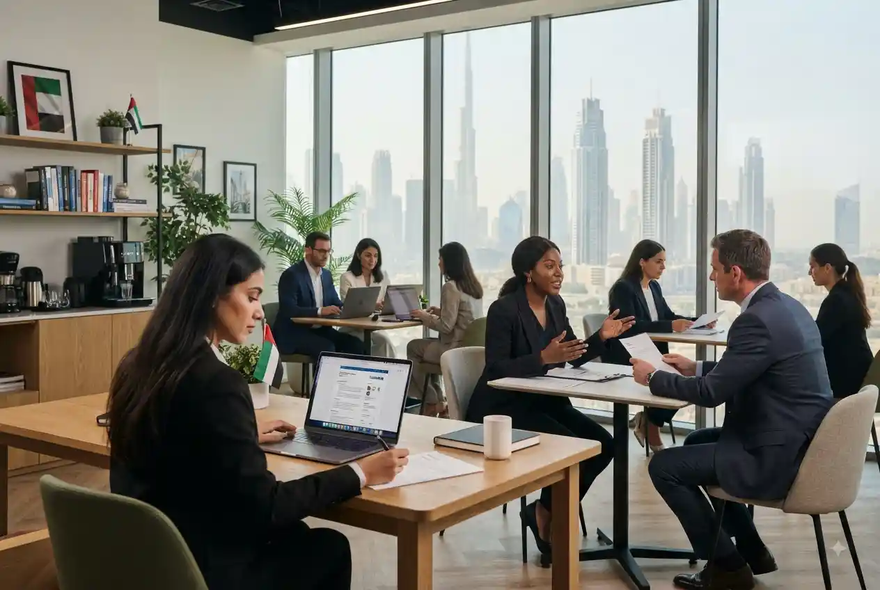 Job seekers searching and applying for work opportunities in the UAE