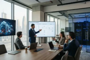 Business professionals using lean technology to simplify digital operations