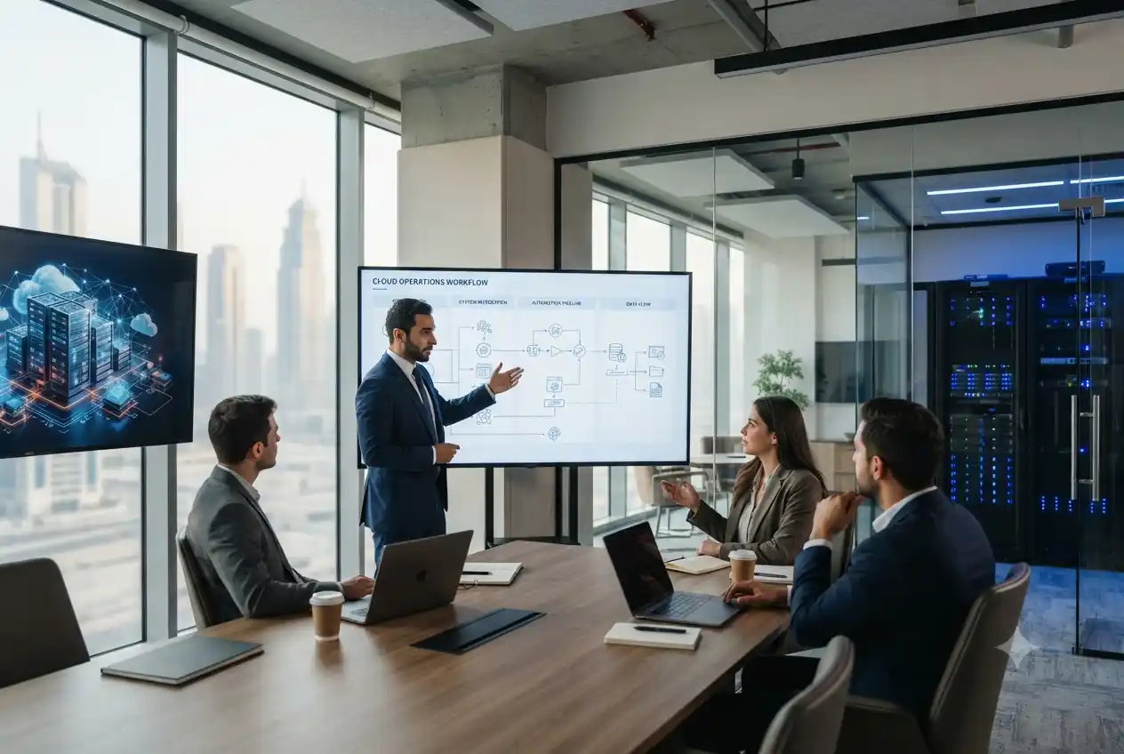 Business professionals using lean technology to simplify digital operations