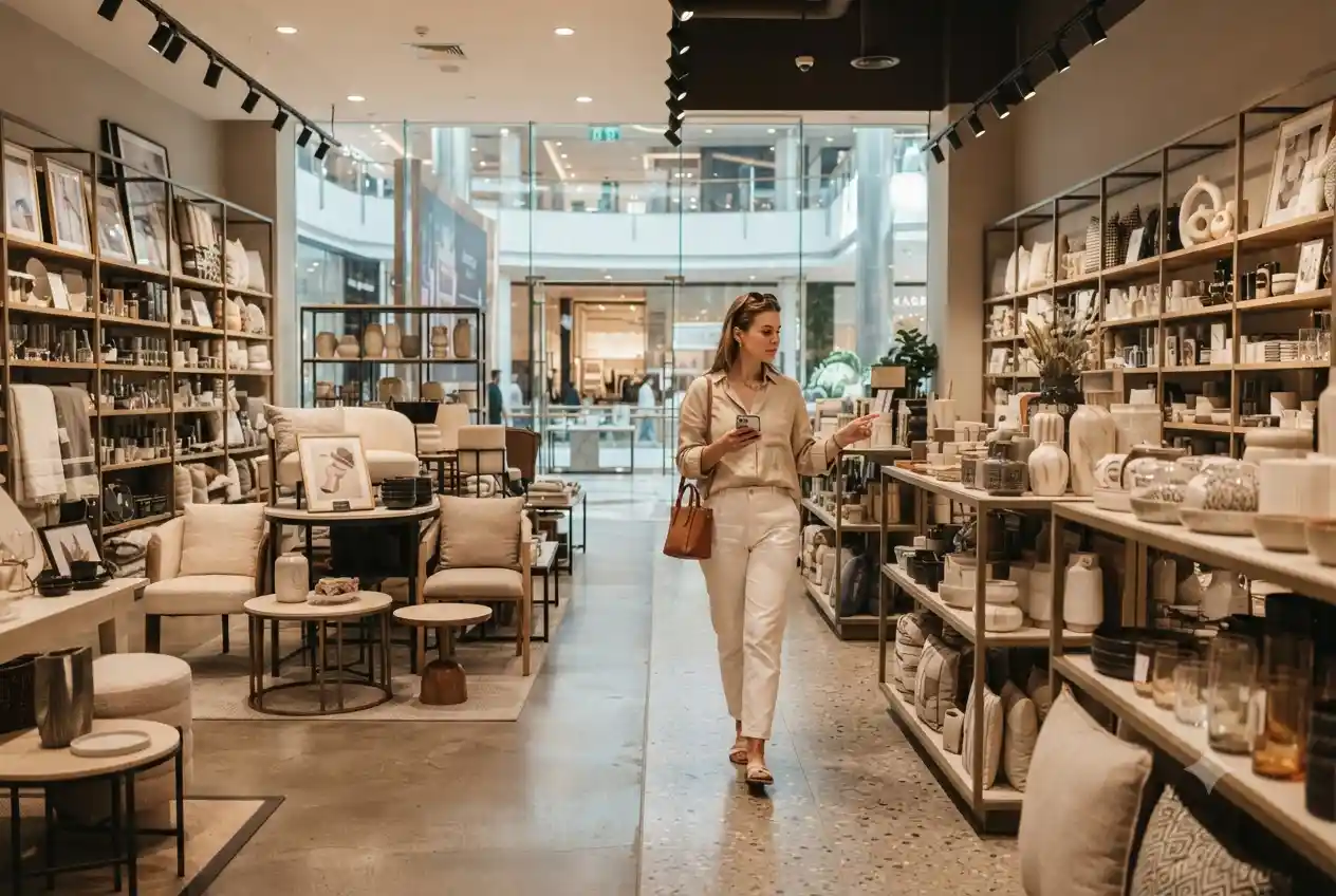 Shopper browsing home décor products at a Lifestyle store in the UAE.