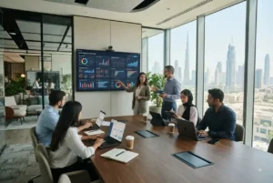 Media marketing agency team planning a digital campaign in Dubai
