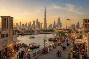 One day in Dubai itinerary featuring Burj Khalifa and Dubai skyline
