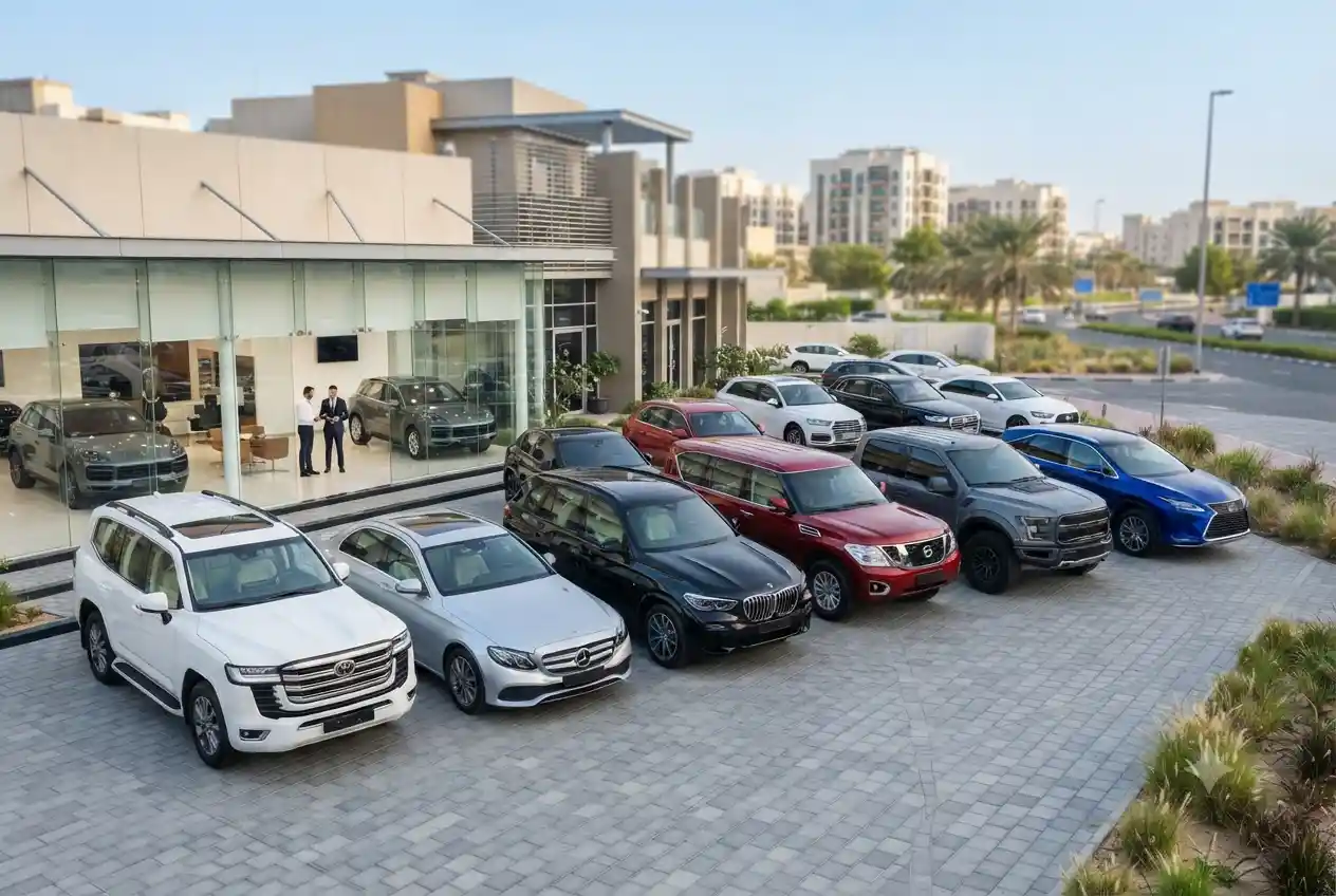 Pre-owned cars displayed at a local UAE automotive showroom