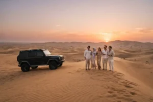 Private desert safari Dubai with exclusive 4x4 vehicle on golden dunes