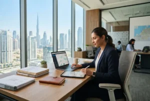Real estate property management software used in a Dubai property management office