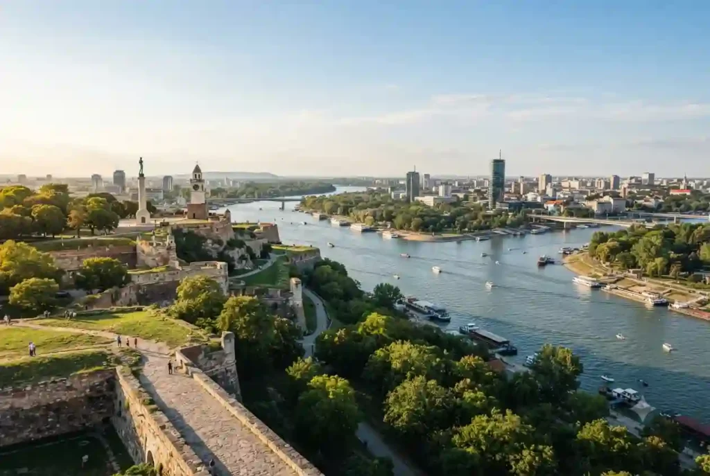 Belgrade Fortress and Danube river landscape in Serbia