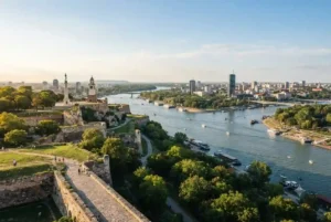 Belgrade Fortress and Danube river landscape in Serbia