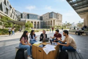 Modern technology institute campus in Sharjah with students