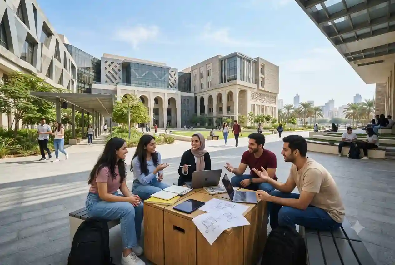 Modern technology institute campus in Sharjah with students