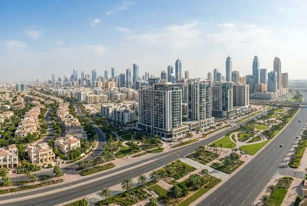 Modern residential and commercial real estate developments in Sharjah