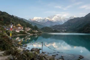 Himalayan mountains and high-altitude lake in Sikkim