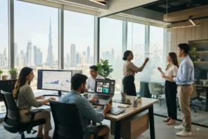 Social media marketing professionals working in a Dubai office