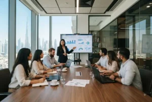 Social media and marketing professionals planning campaigns in Dubai
