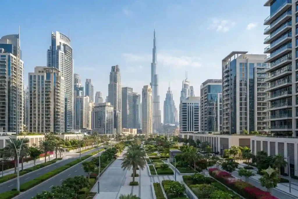 Modern commercial district representing leading real estate brokerage companies in Dubai