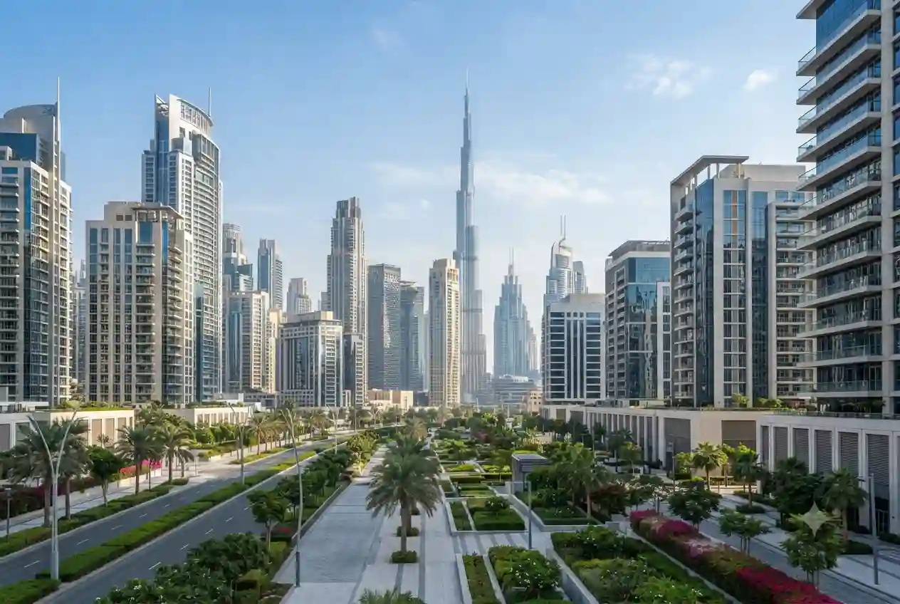 Modern commercial district representing leading real estate brokerage companies in Dubai