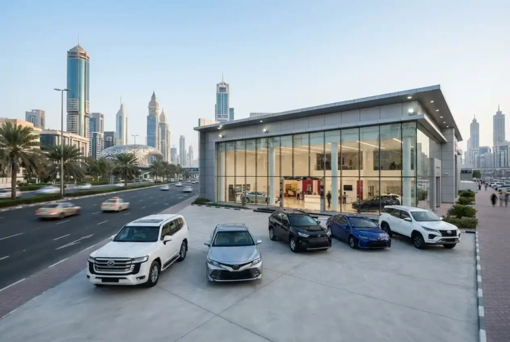 Toyota Sheikh Zayed Road showroom in Dubai with new cars