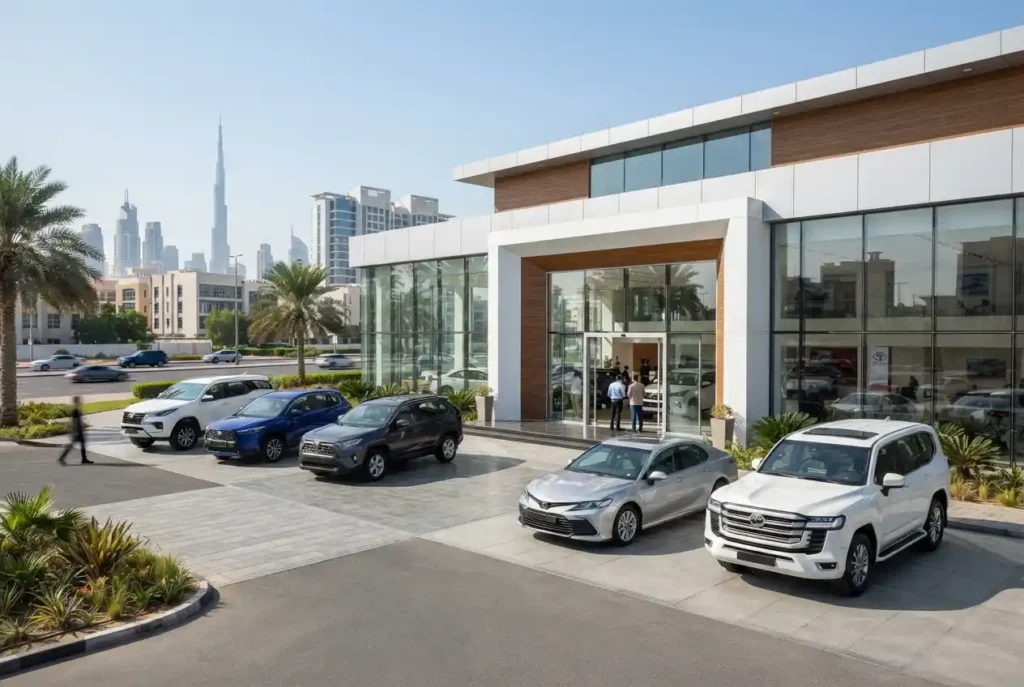 Toyota showroom in the UAE with new cars and SUVs