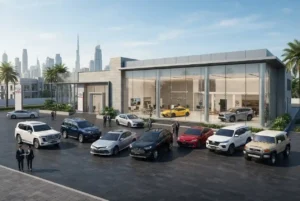 Toyota UAE dealership with new Toyota cars and SUVs