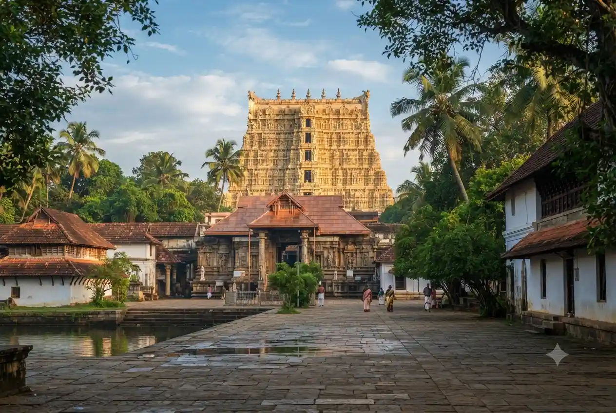 Sree Padmanabhaswamy Temple and tropical landscape in Trivandrum