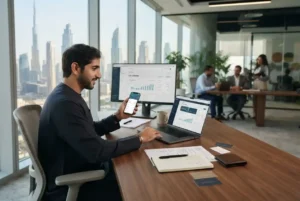 UAE entrepreneur managing a Wio business account digitally
