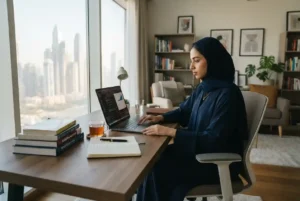 UAE student working remotely from home while studying