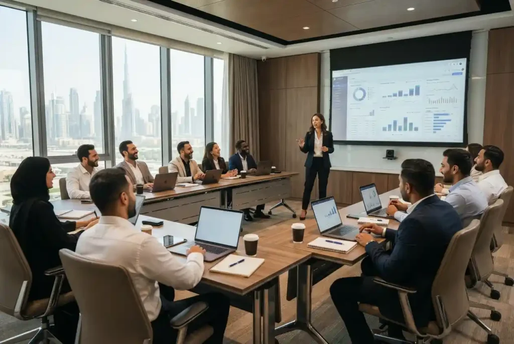 Professionals participating in a digital marketing workshop in the UAE