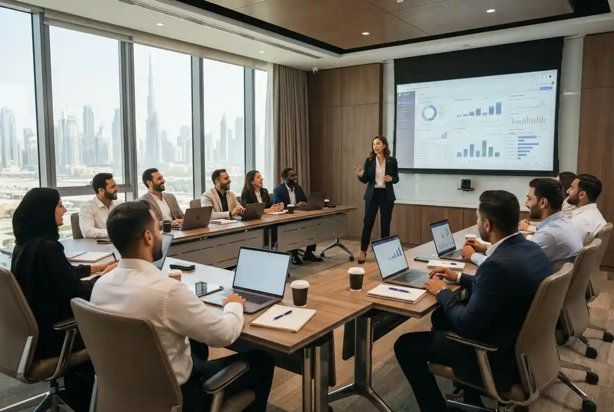 Professionals participating in a digital marketing workshop in the UAE