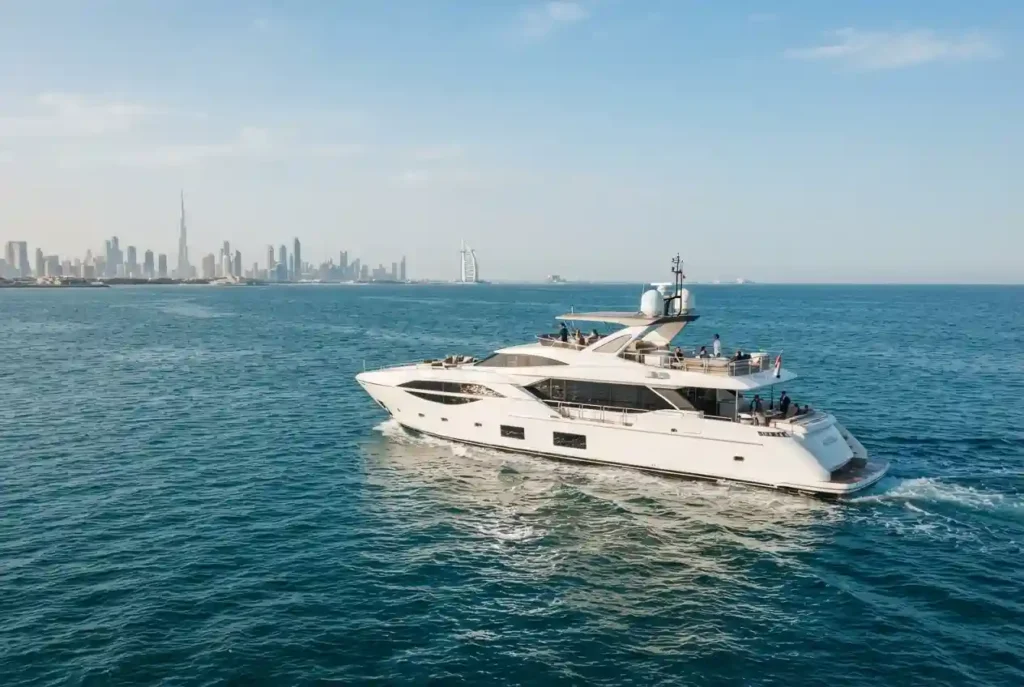 Luxury recreational boat cruising along the UAE coastline