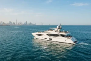Luxury recreational boat cruising along the UAE coastline