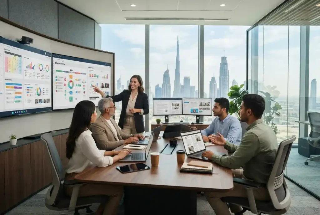 Content marketing team developing digital content strategies in Dubai