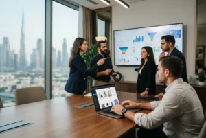 Ecommerce digital marketing professionals analysing online store performance in the UAE