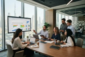 PPC digital marketing team analysing paid advertising campaigns in the UAE
